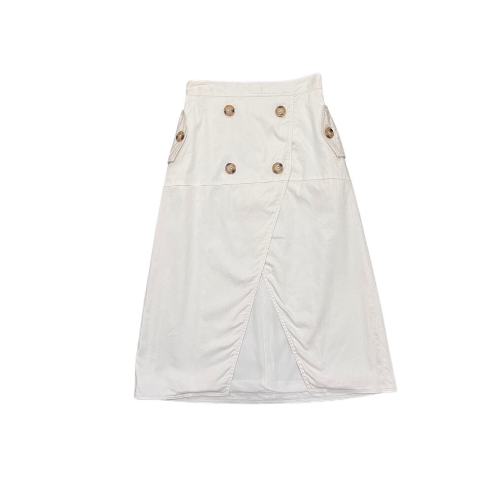 Anthropologie C/MEO Collective White Pencil Skirt with Buttons Detail Size xs